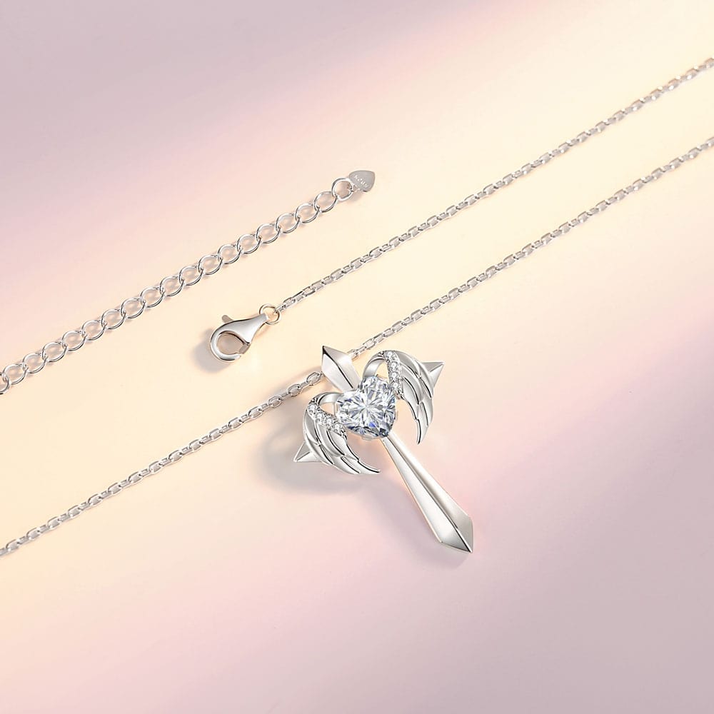 Birthstone Angel Wings Cross Necklace