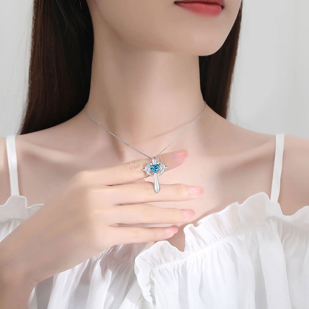 Birthstone Angel Wings Cross Necklace