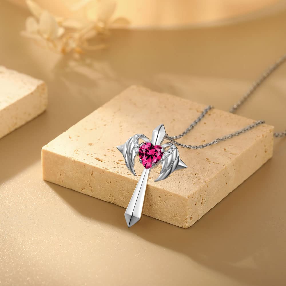 Birthstone Angel Wings Cross Necklace