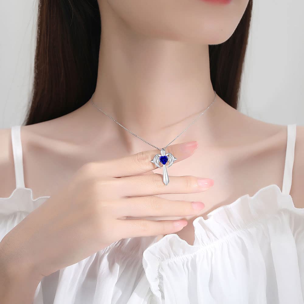 Birthstone Angel Wings Cross Necklace
