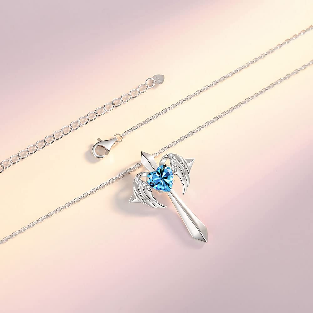 Birthstone Angel Wings Cross Necklace