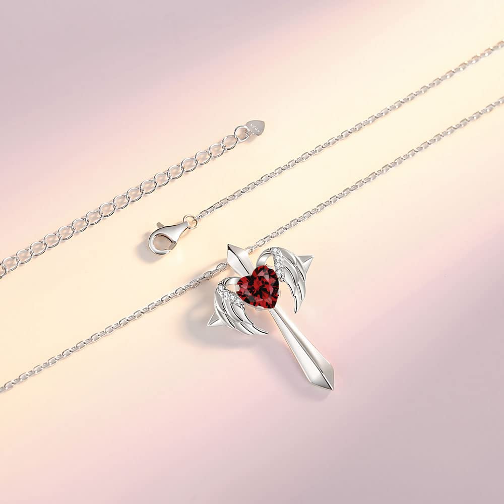 Birthstone Angel Wings Cross Necklace