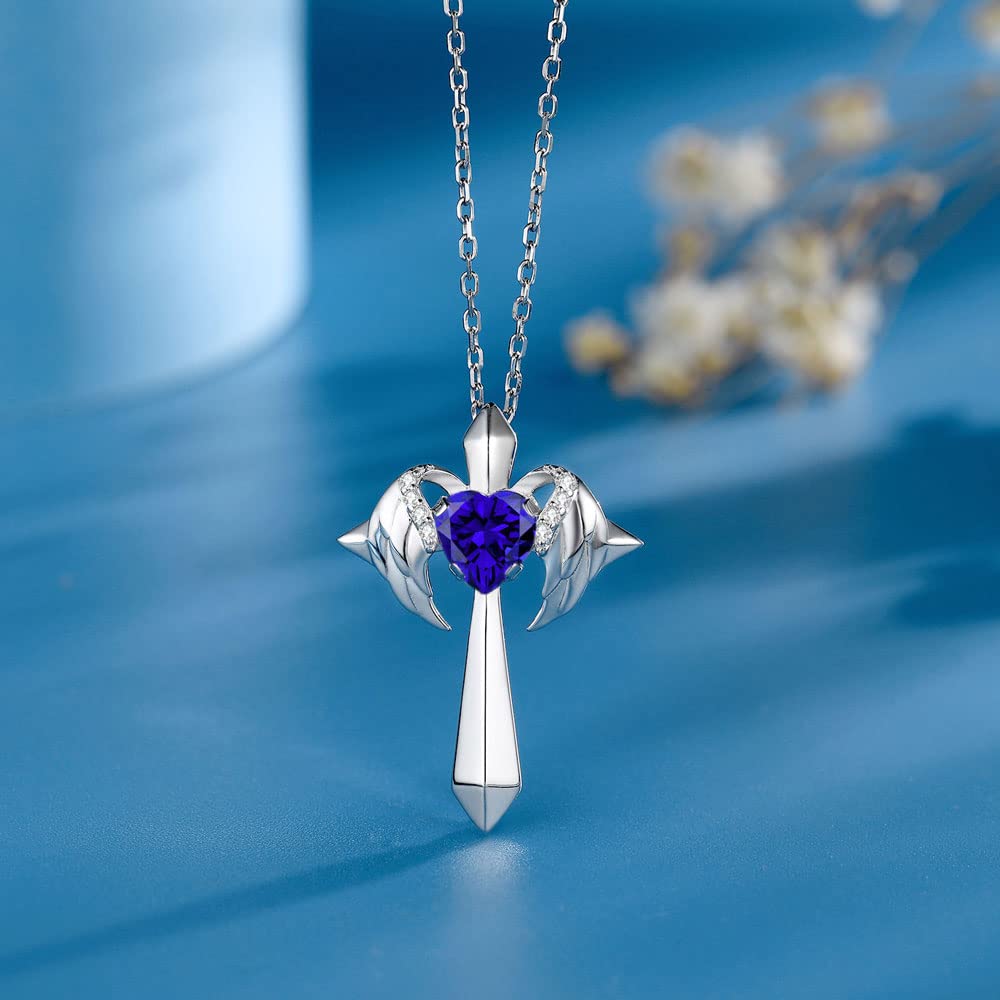 Birthstone Angel Wings Cross Necklace