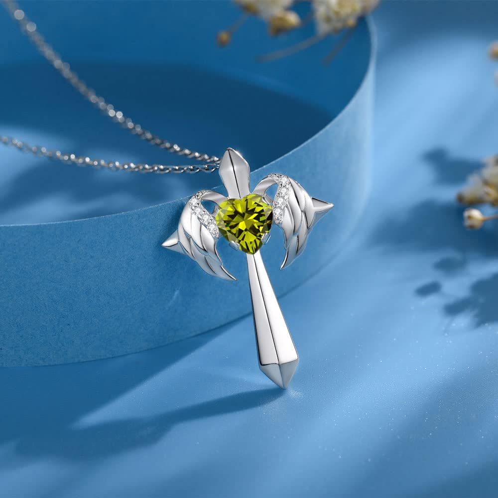 Birthstone Angel Wings Cross Necklace