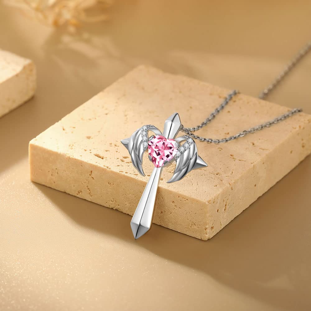 Birthstone Angel Wings Cross Necklace