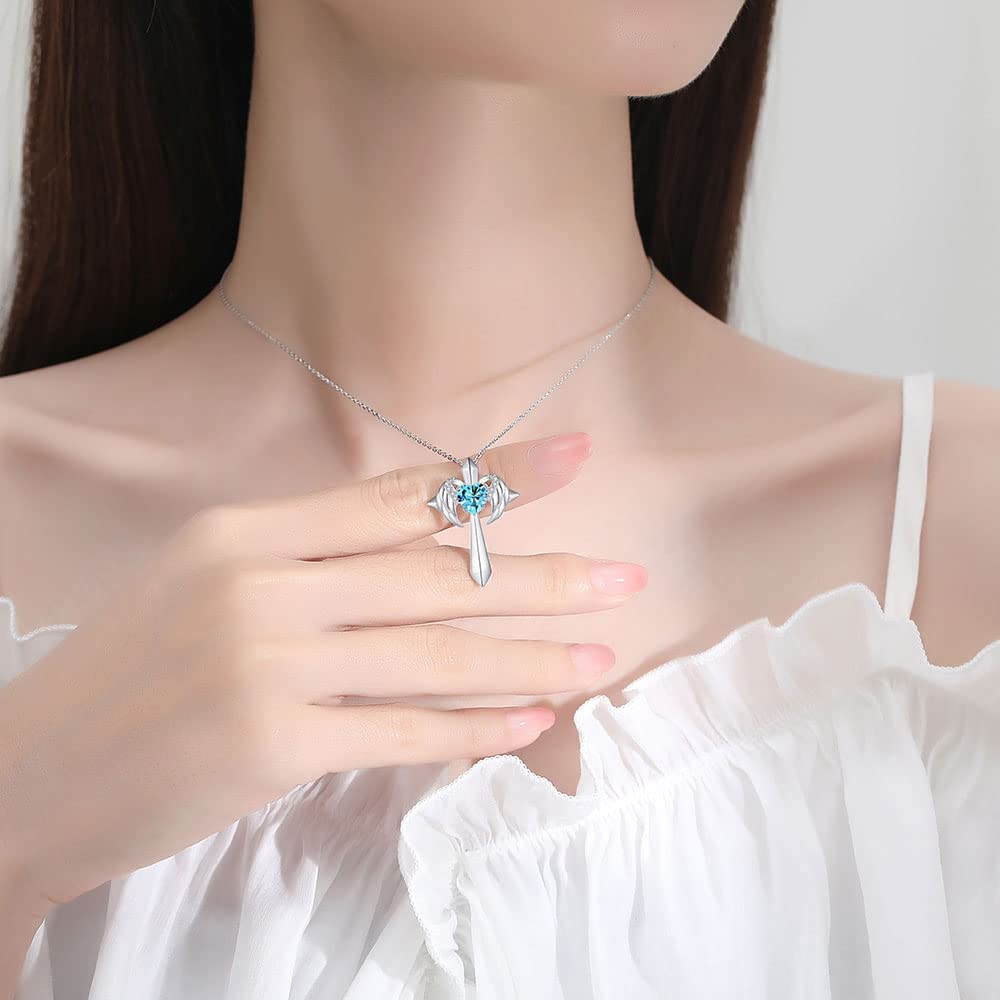 Birthstone Angel Wings Cross Necklace