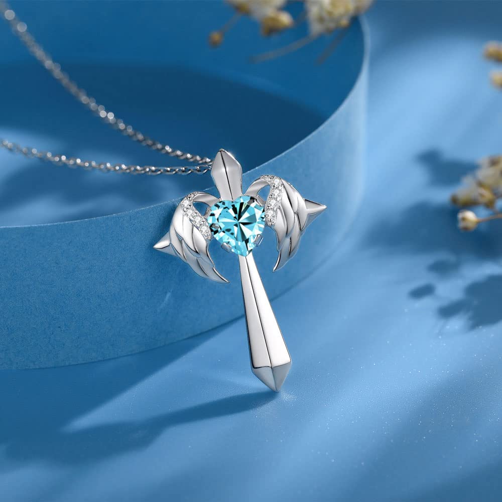 Birthstone Angel Wings Cross Necklace
