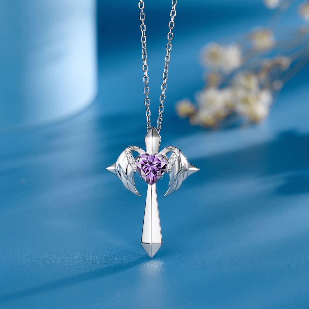 Birthstone Angel Wings Cross Necklace