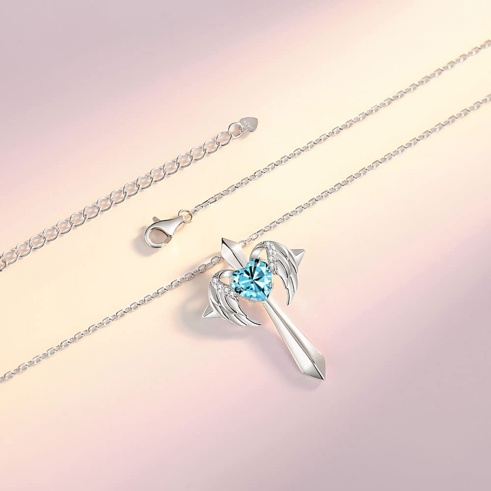 Birthstone Angel Wings Cross Necklace