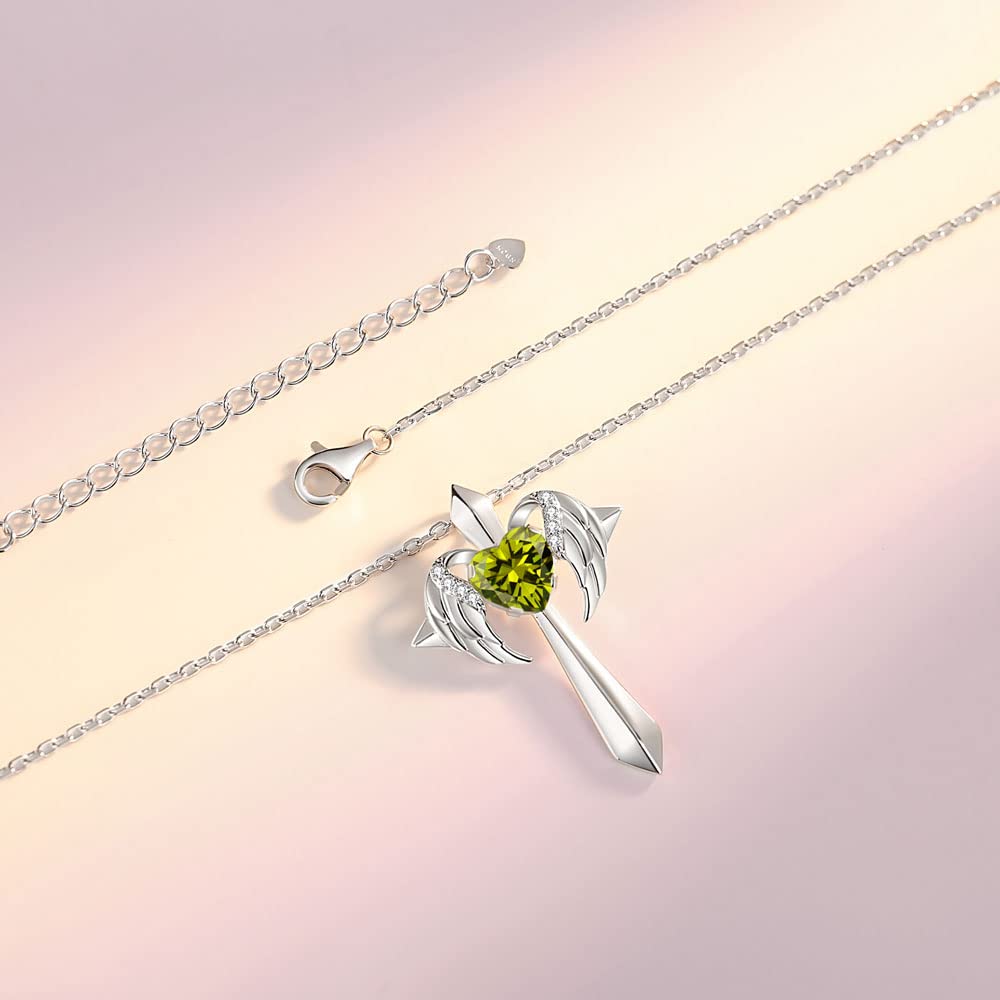 Birthstone Angel Wings Cross Necklace