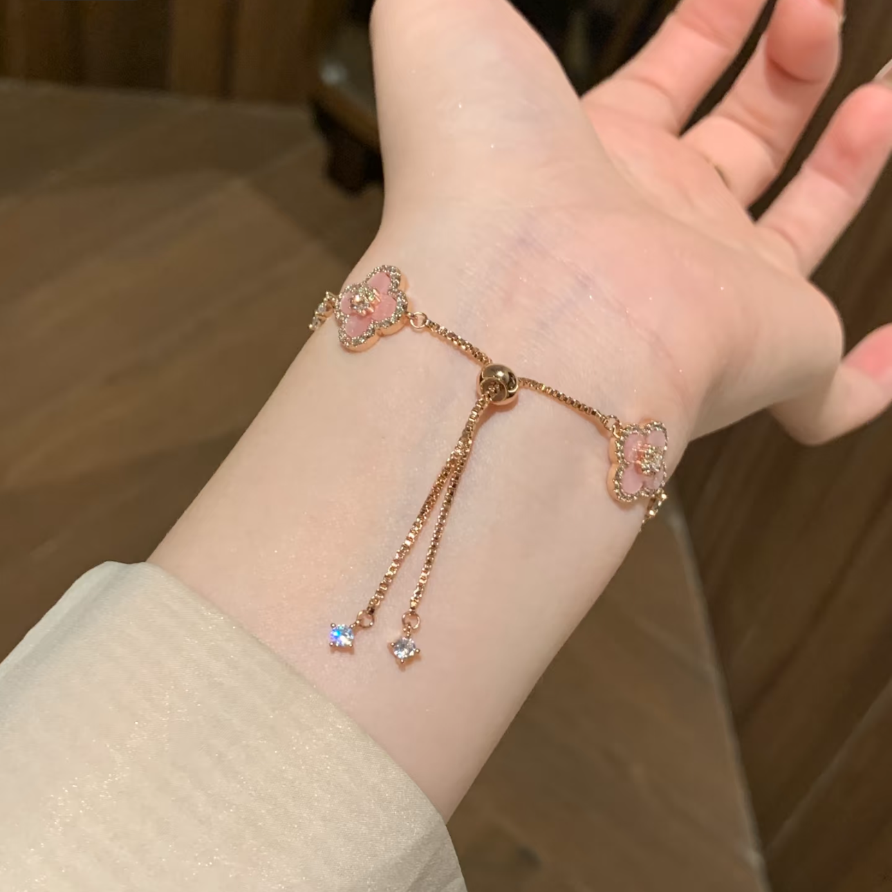Pink Clover Lucky Adjustable Bracelet