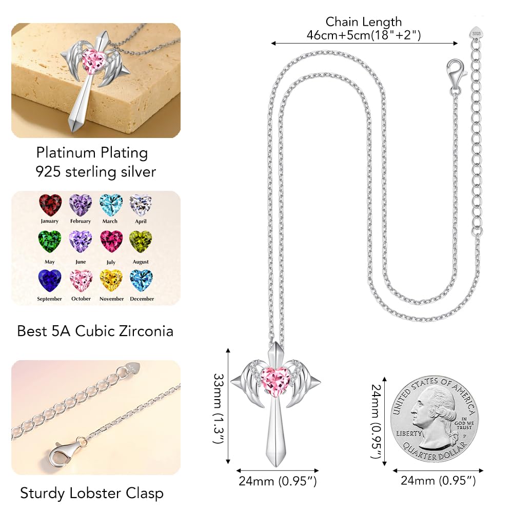Birthstone Angel Wings Cross Necklace