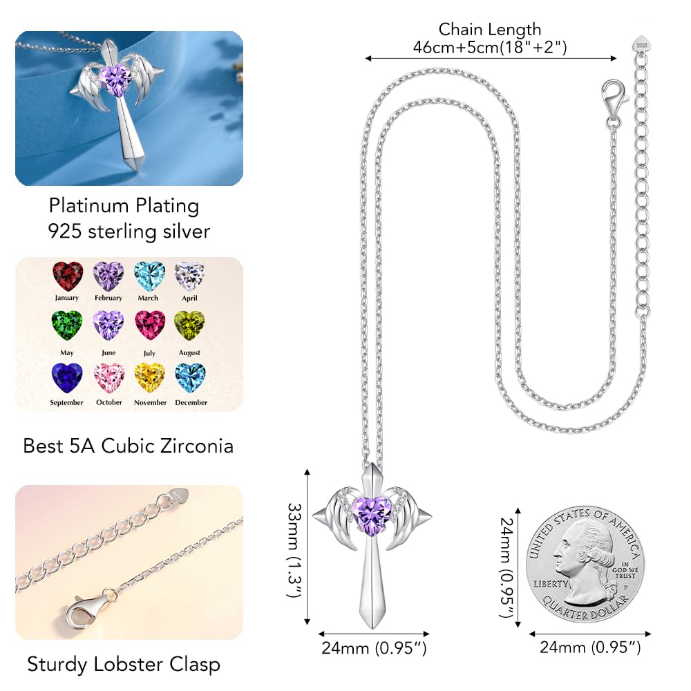 Birthstone Angel Wings Cross Necklace
