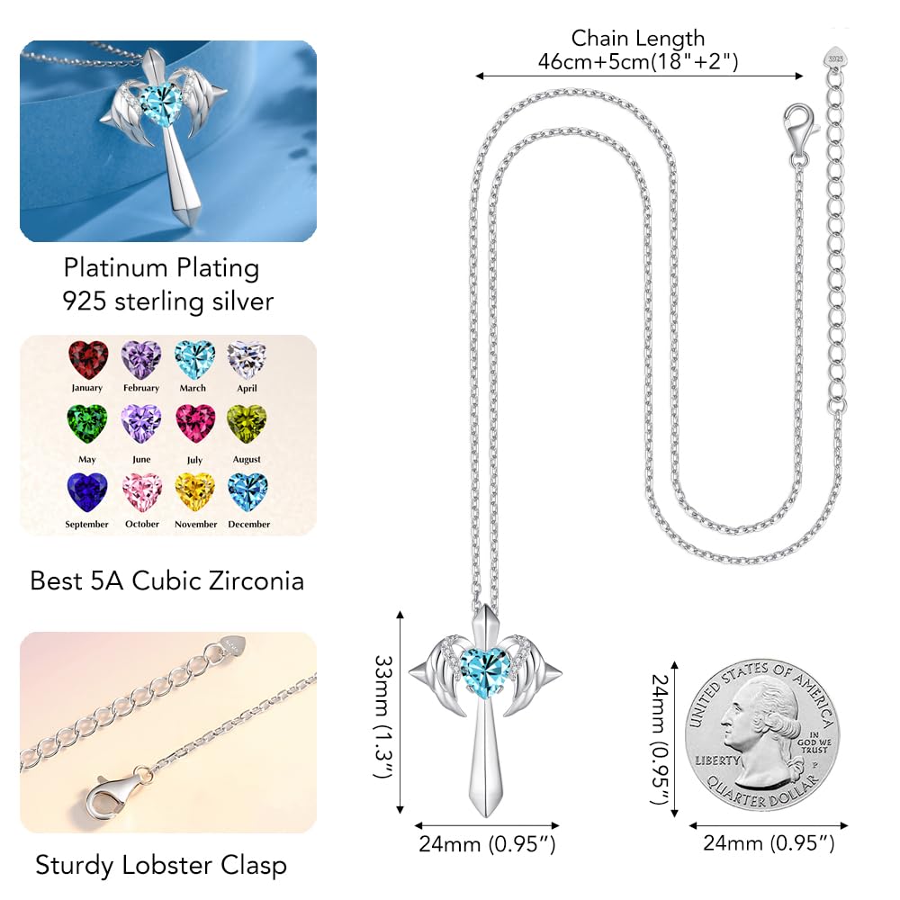 Birthstone Angel Wings Cross Necklace