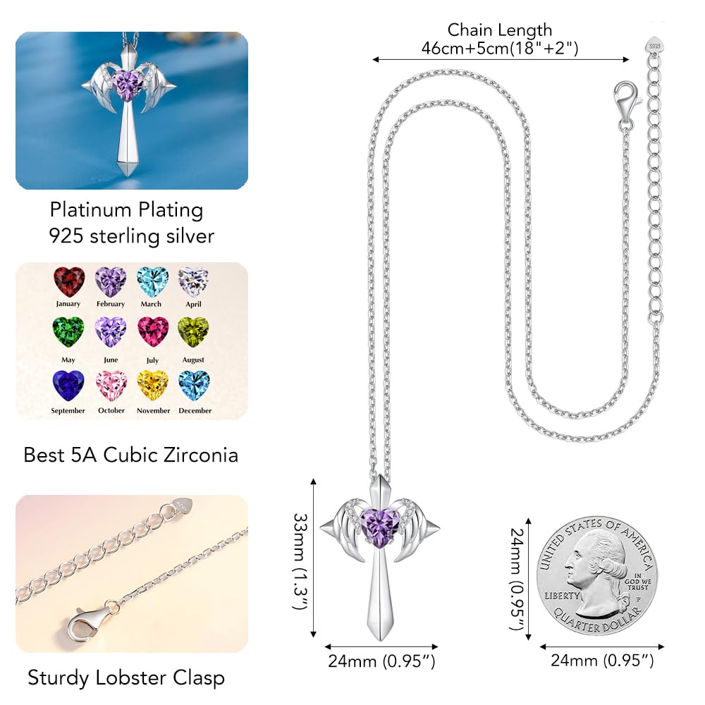Birthstone Angel Wings Cross Necklace