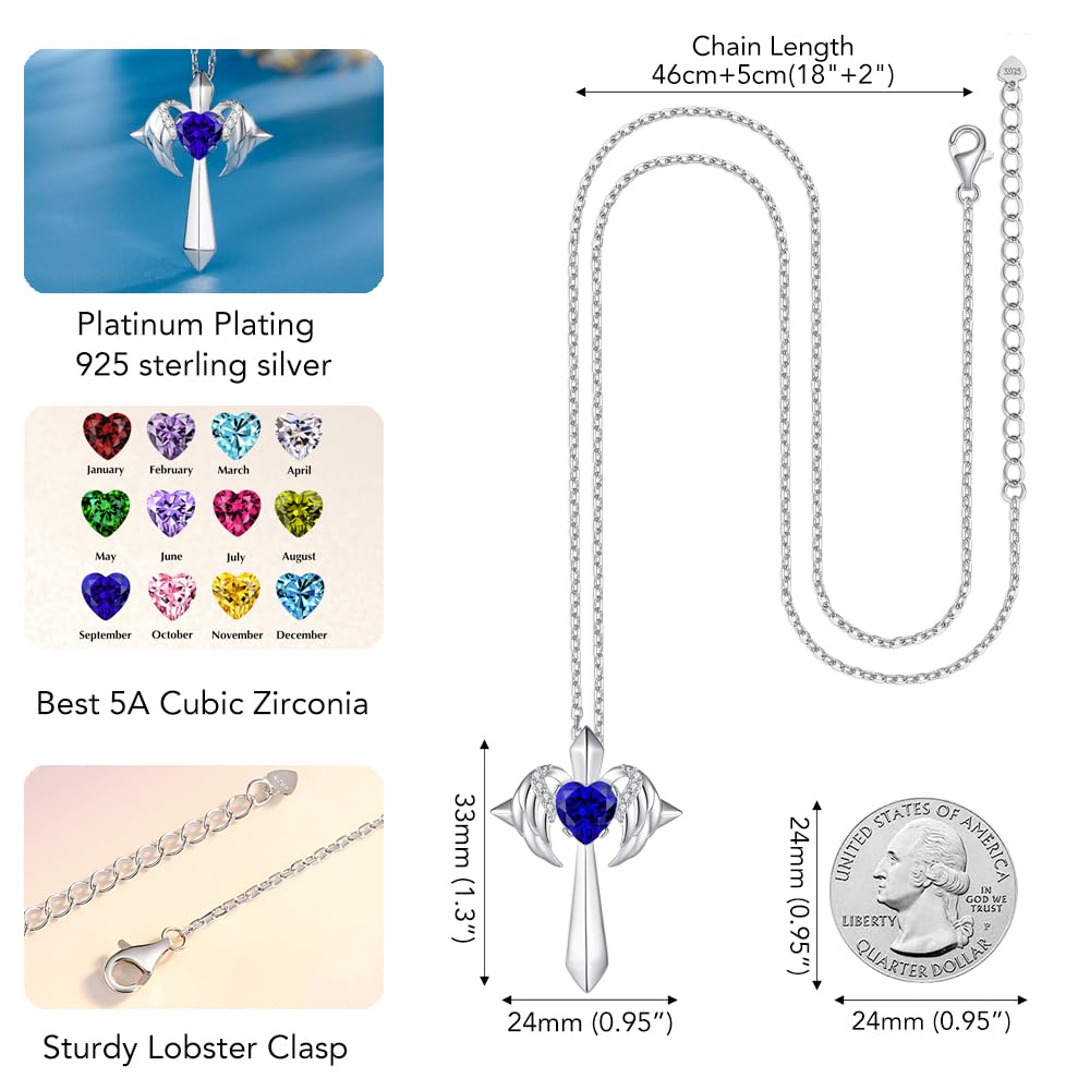 Birthstone Angel Wings Cross Necklace