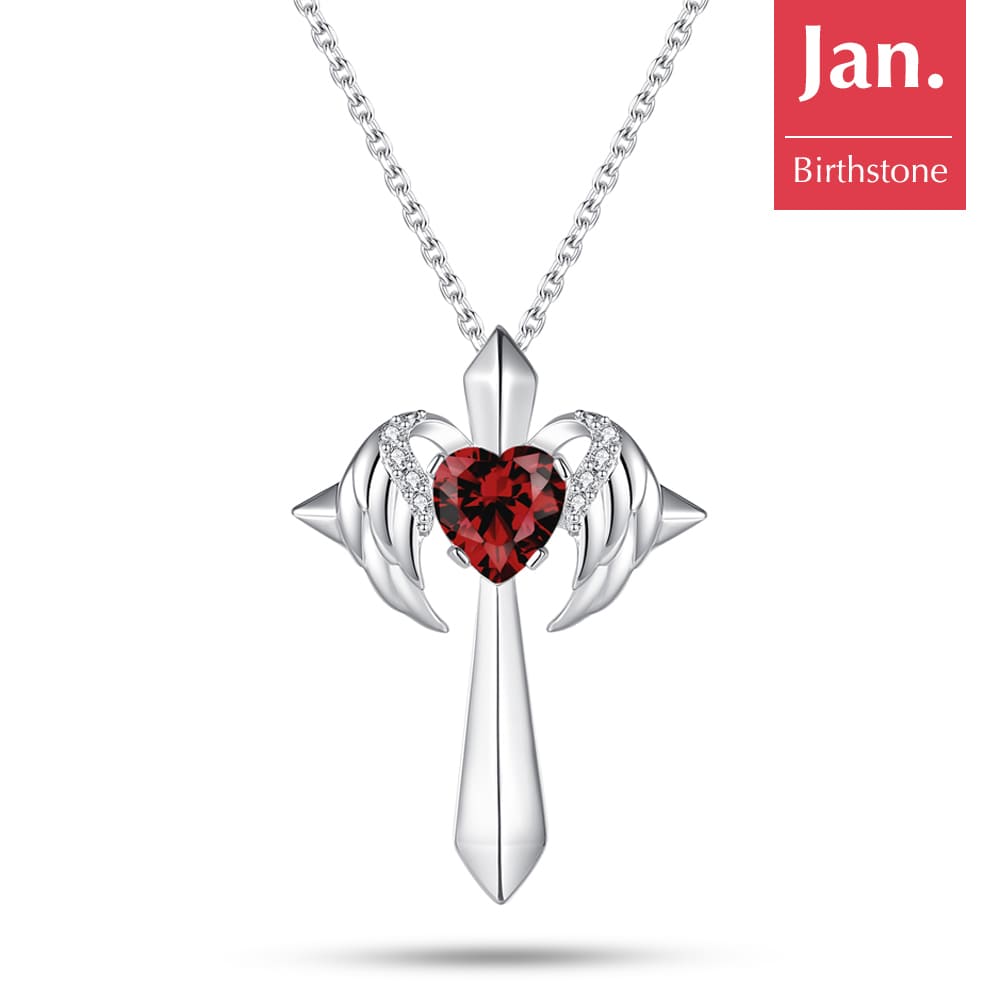 Birthstone Angel Wings Cross Necklace