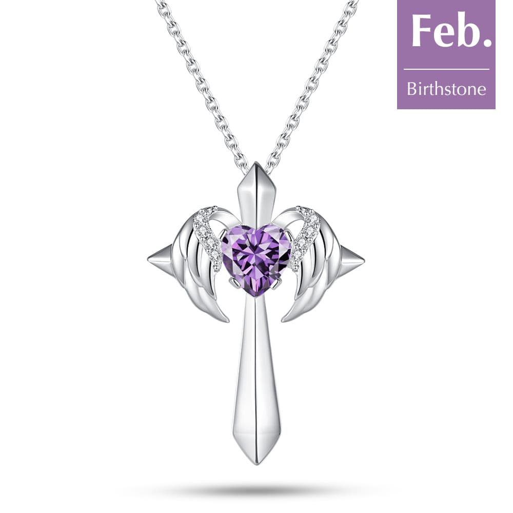 Birthstone Angel Wings Cross Necklace