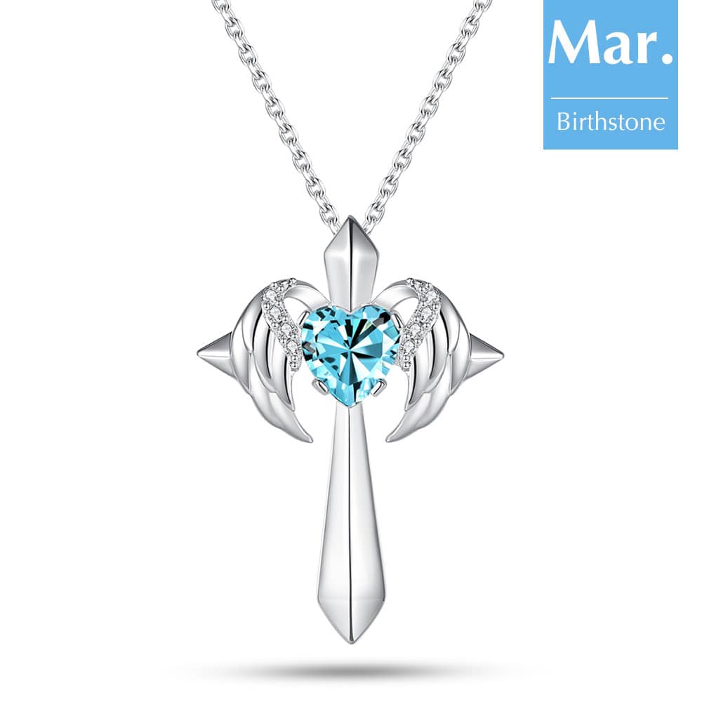 Birthstone Angel Wings Cross Necklace