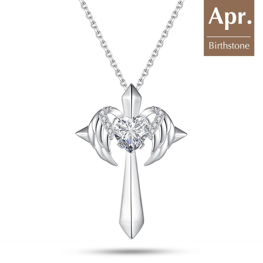 Birthstone Angel Wings Cross Necklace