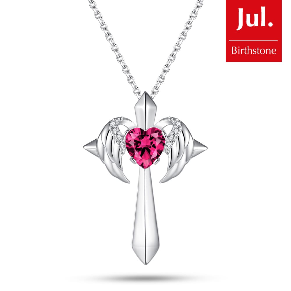 Birthstone Angel Wings Cross Necklace