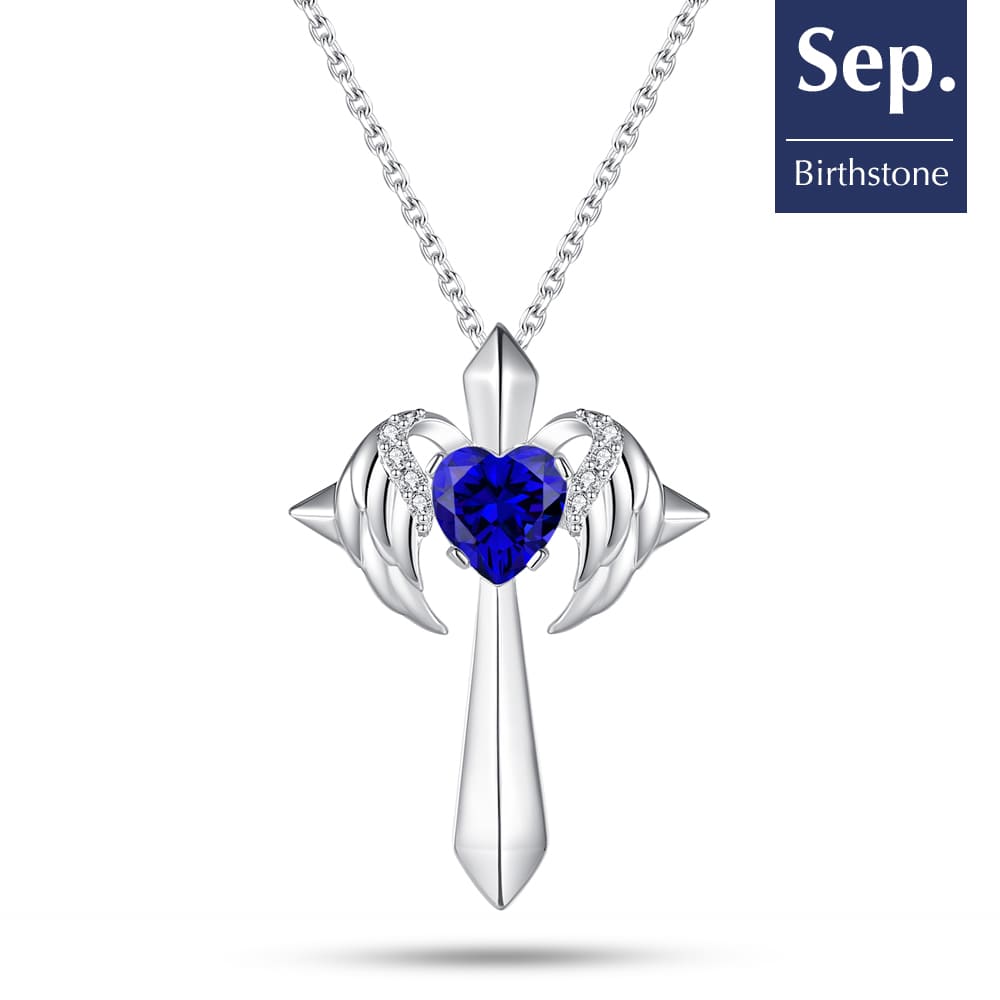Birthstone Angel Wings Cross Necklace
