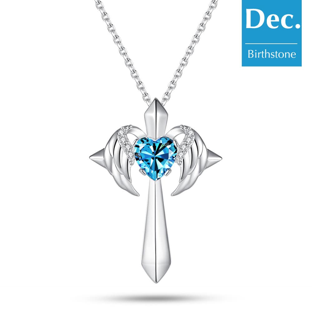Birthstone Angel Wings Cross Necklace