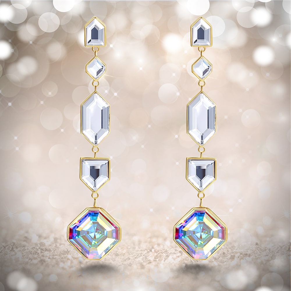 ‘Kaleidoscope’ Square Crystal Drop Earrings Women Jewelry - Dangle earrings - Taanaa Jewelry