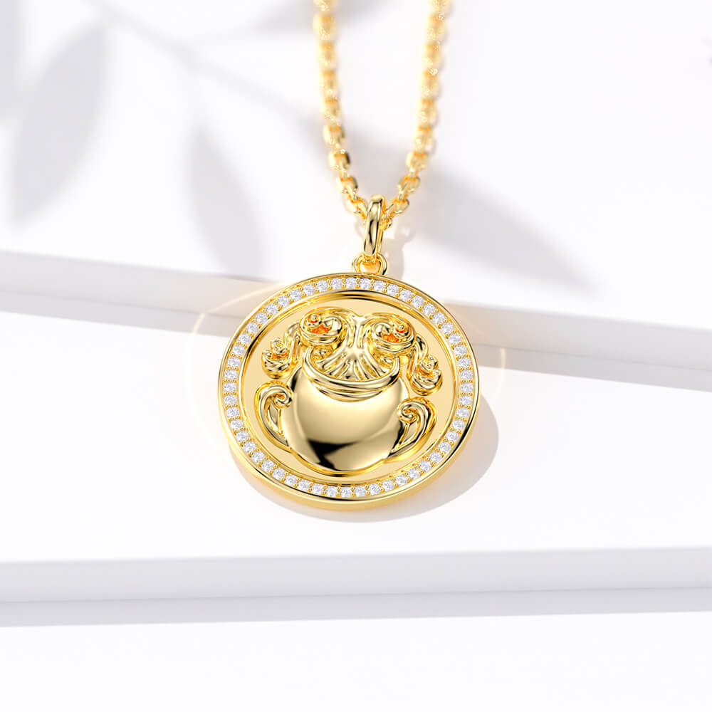 New Fashion Round Aquarius Pendant Necklace Sterling silver Jewelry- Taanaajewelry