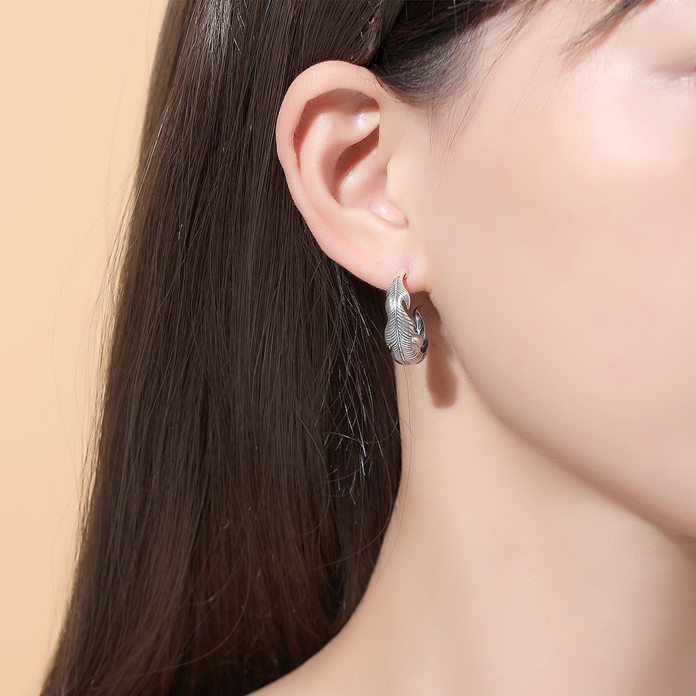 Oxidized Vintage Leaf Drop Earrings Women Sterling Silver Jewelry - Dangle earrings - Taanaa Jewelry