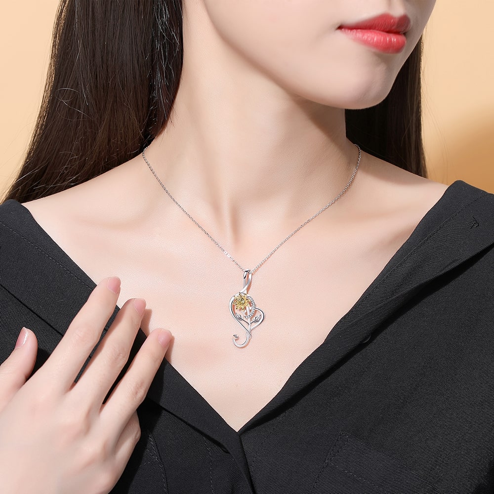 Music Symbol Sunflower Pendant Necklace Sterling Silver Jewelry - Pendant Necklace - Taanaa Jewelry