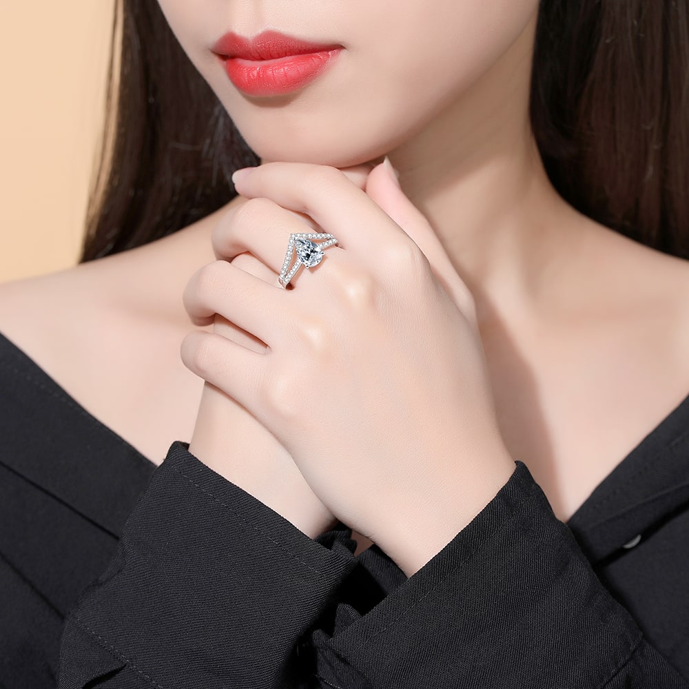 Classic Water Drop shaped Zircon Sterling Silver Rings Jewelry - Rings - Taanaa Jewelry