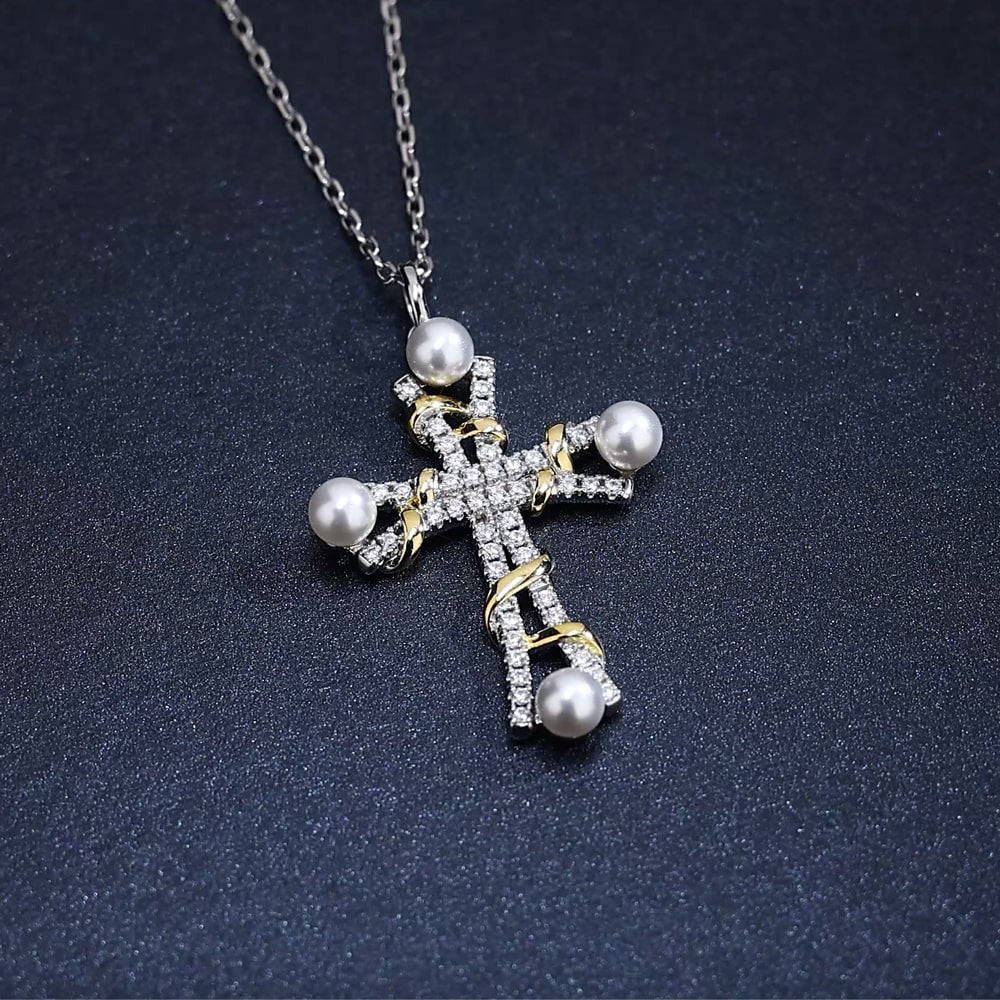 Pearl Cross Pendant Necklace Jewelry Gift