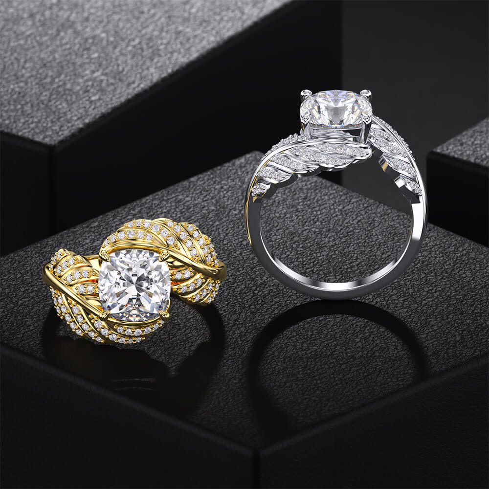 Cushion Stone Leaf Ring - Rings - Taanaa Jewelry