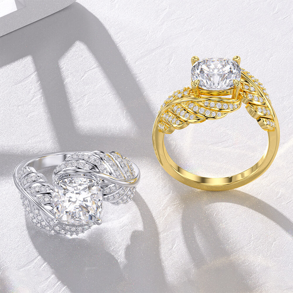 Cushion Stone Leaf Ring - Rings - Taanaa Jewelry