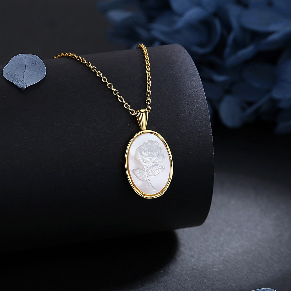3D Carved Rose Fritillary Necklace