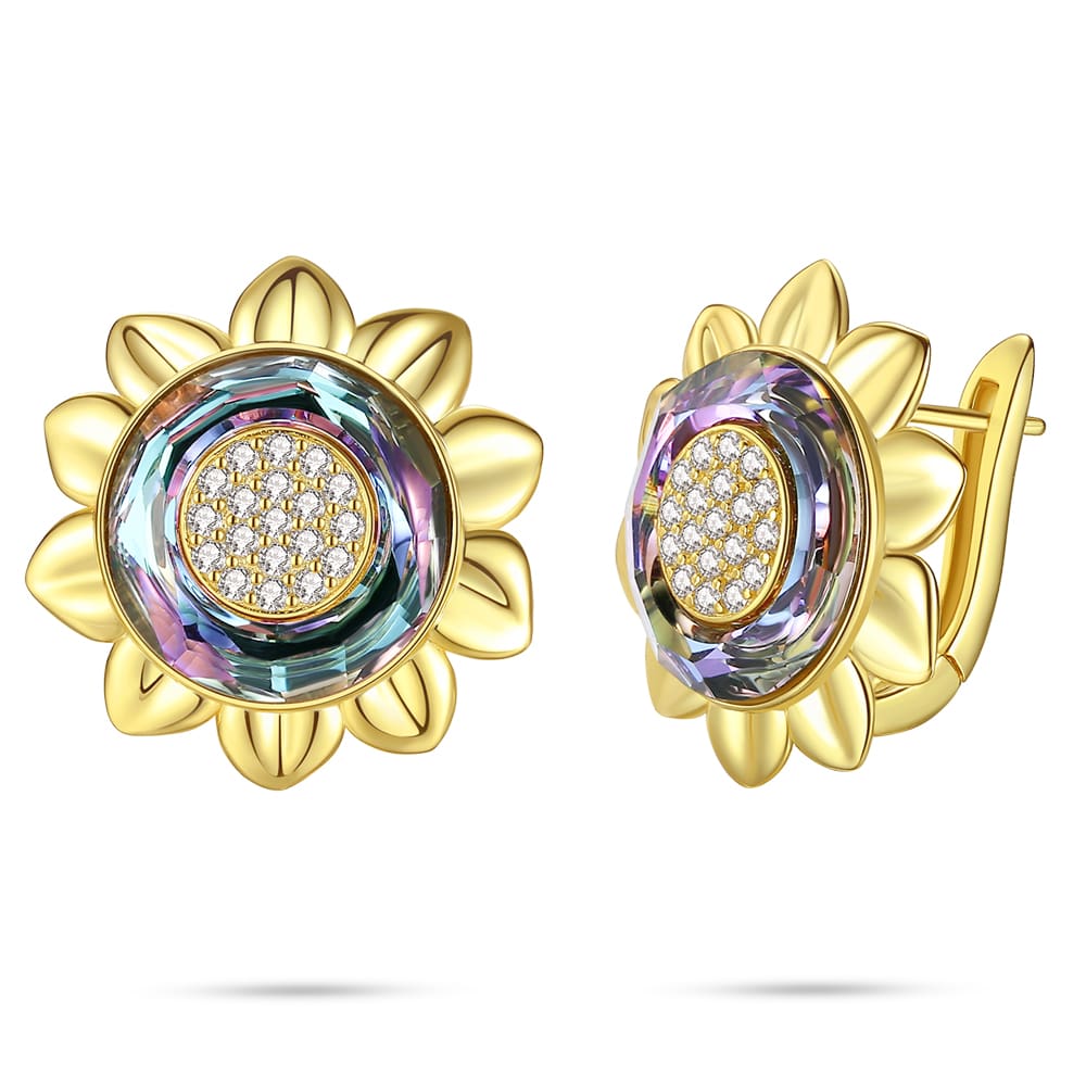 Gold Sunflower Crystal Earrings Jewelry