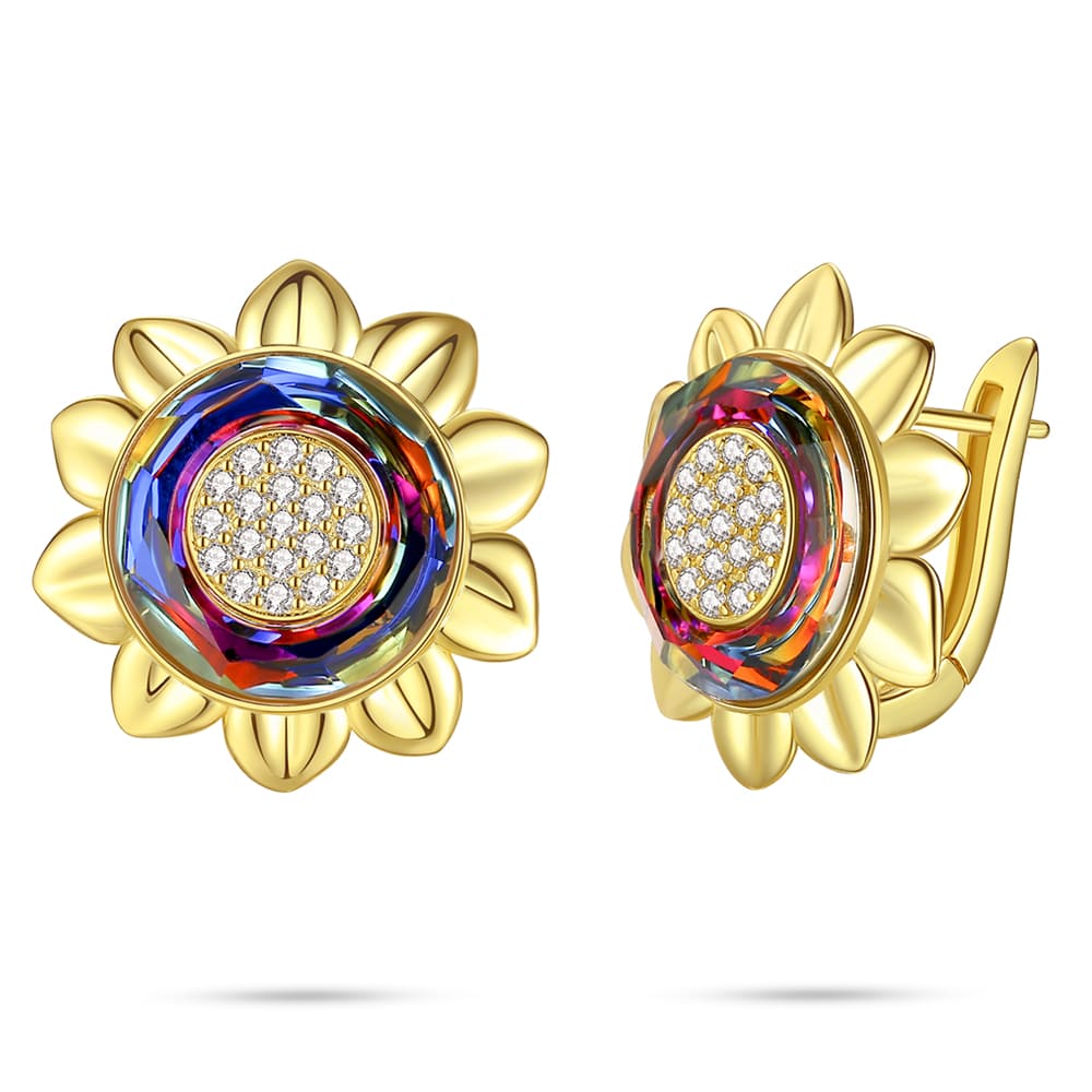 Gold Sunflower Crystal Earrings Jewelry