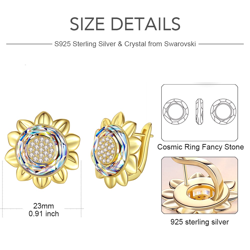 Gold Sunflower Crystal Earrings Jewelry