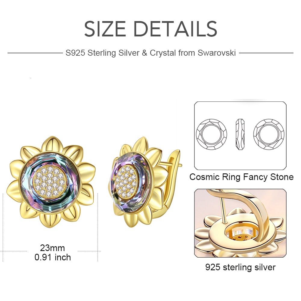 Gold Sunflower Crystal Earrings Jewelry
