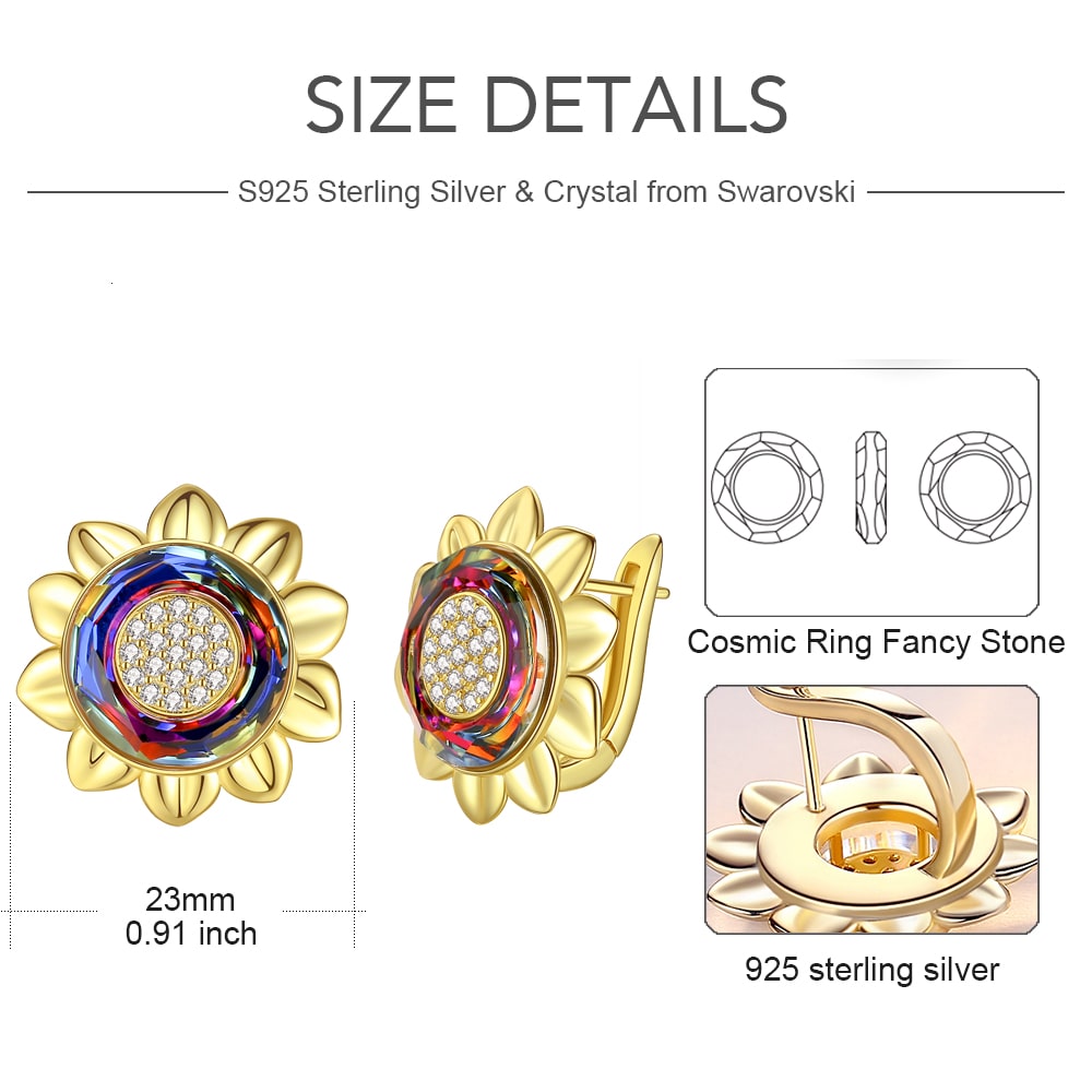 Gold Sunflower Crystal Earrings Jewelry
