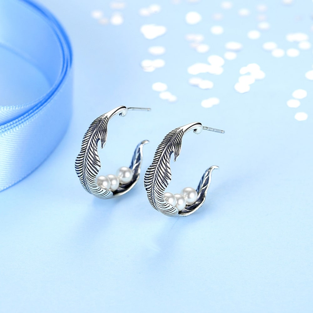 Oxidized Vintage Leaf Drop Earrings Women Sterling Silver Jewelry - Dangle earrings - Taanaa Jewelry