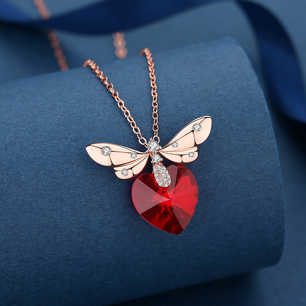 Butterfly & Heart Crystal Pendant Necklace For Women Jewelry - Pendant Necklace - Taanaa Jewelry
