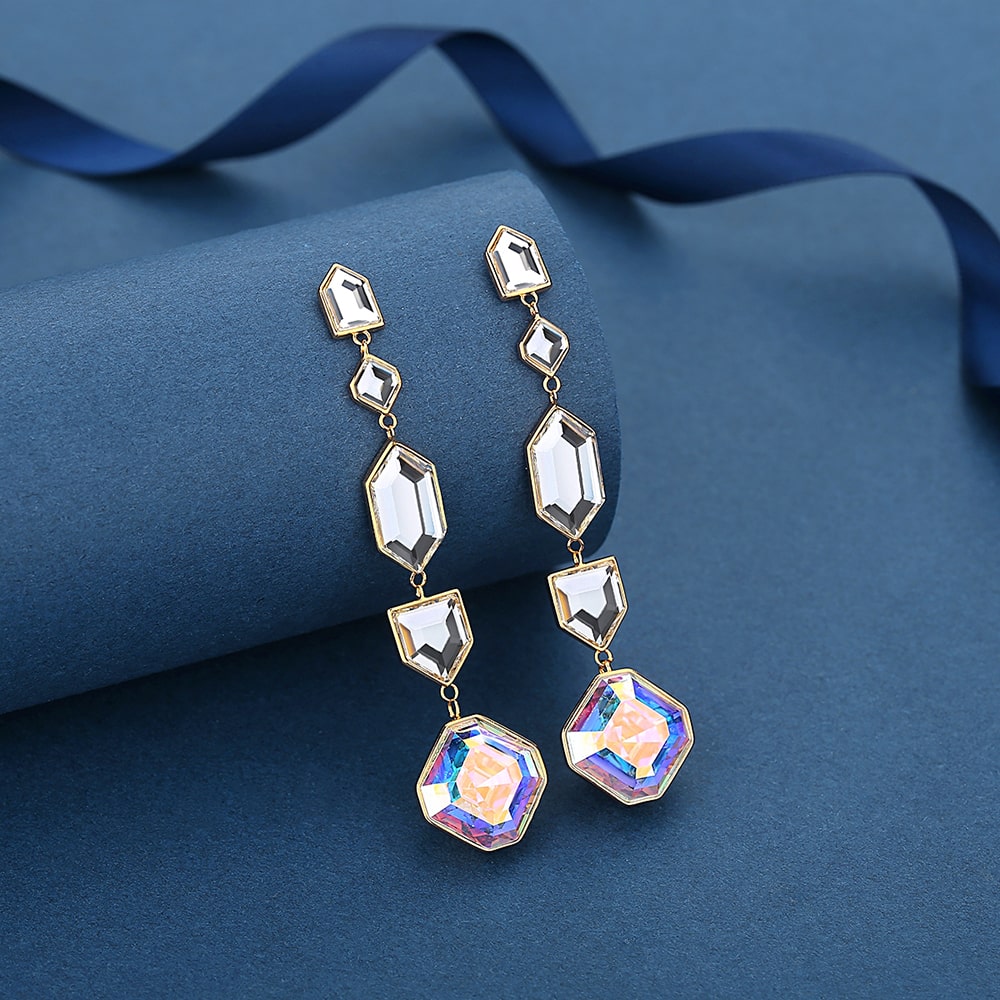 ‘Kaleidoscope’ Square Crystal Drop Earrings Women Jewelry - Dangle earrings - Taanaa Jewelry