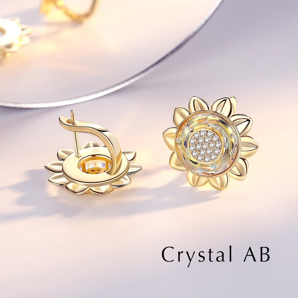 Cosmic Ring Crystal Sunflower Sterling Silver Earrings Women Jewelry - Stud earrings - Taanaa Jewelry