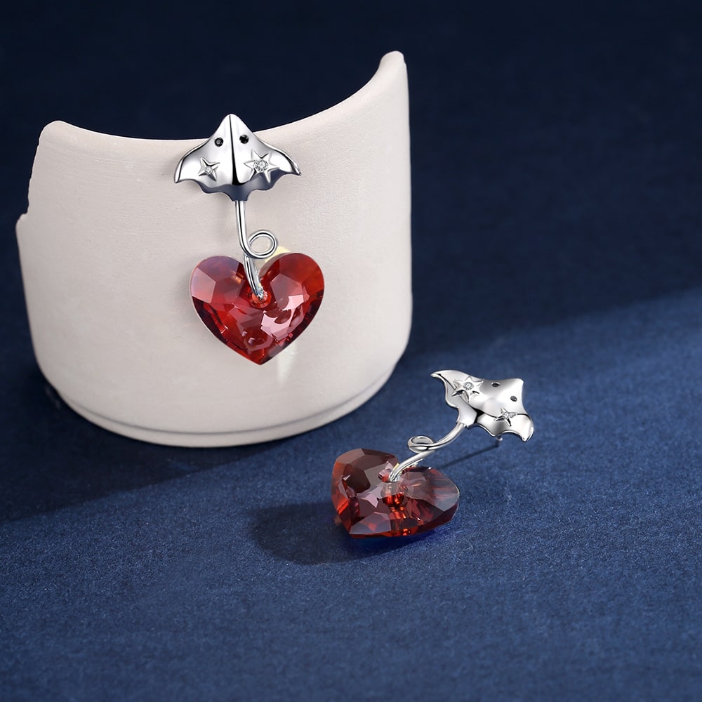 Devil Fish Heart Crystal Earrings Jewelry