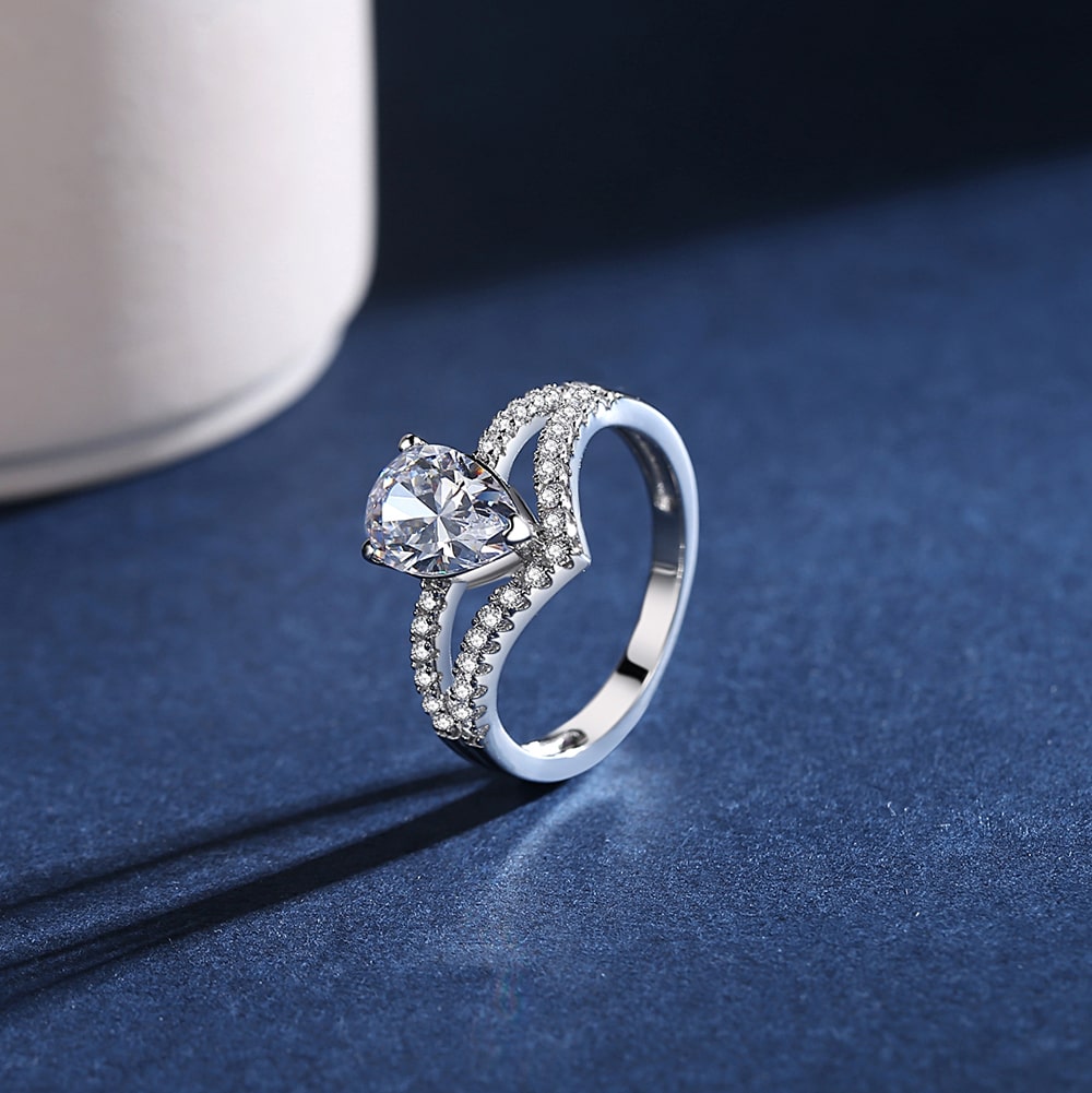 Classic Water Drop shaped Zircon Sterling Silver Rings Jewelry - Rings - Taanaa Jewelry