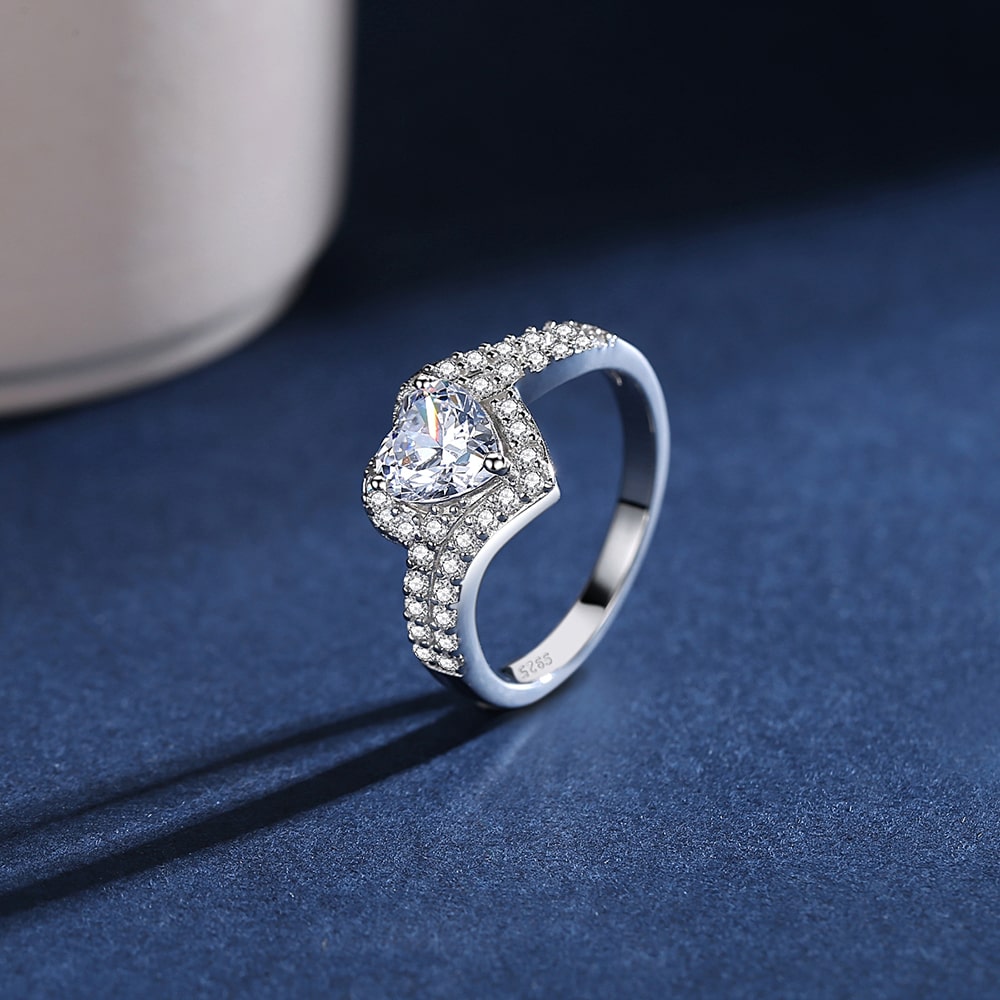 Classic Heart shaped Zircon Sterling Silver Rings Jewelry - Rings - Taanaa Jewelry
