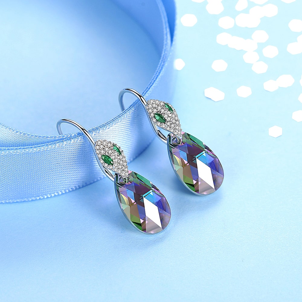 Snake head & Pear-shaped Crystal Sterling silver Drop Earrings Jewelry - Dangle earrings - Taanaa Jewelry
