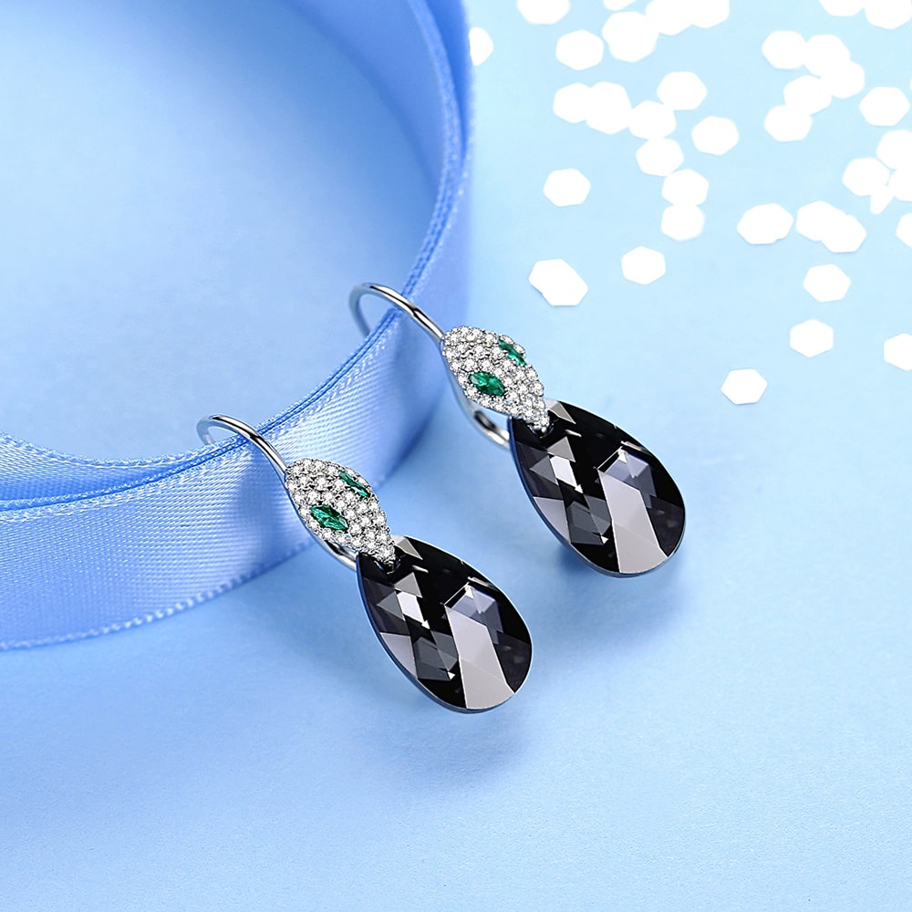 Snake head & Pear-shaped Crystal Sterling silver Drop Earrings Jewelry - Dangle earrings - Taanaa Jewelry